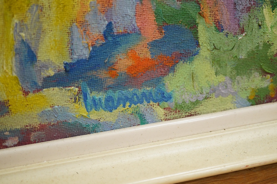 Abstract composition, Landscape with trees, indistinctly signed, oil on canvas, 45 x 54cm